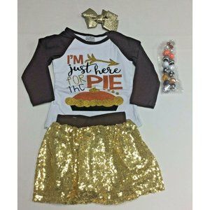 Boutique Toddler Girls Thanksgiving Outfit Set Size XS Top Skirt Pumpkin Pie